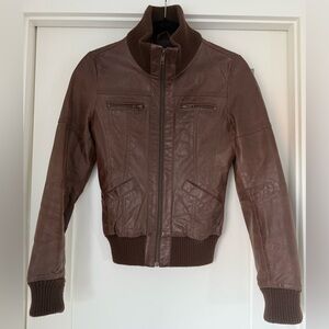 VILA Chocolate Brown Leather Bomber Jacket